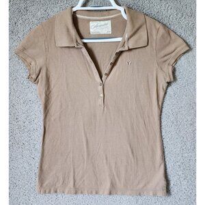 Vtg Y2K Aeropostale Women's L Short Sleeve 1/2 Button Polo Shirt Preppy Brown